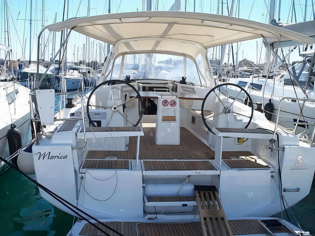 Exterior overview of Oceanis 38 sail boat for charter from Trogir ACI Marina in the Split sailing area Croatia