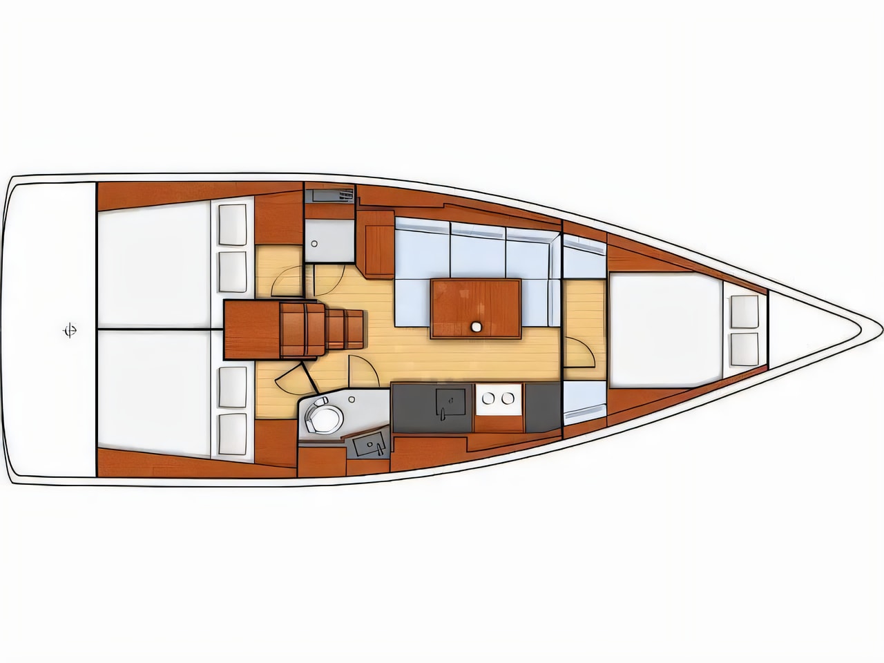 Interior of Oceanis 38 sail boat with 3 cabins Croatia yacht charter