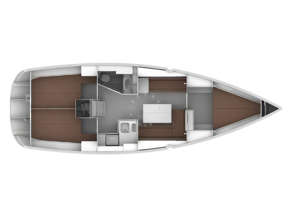 Layout of Bavaria Cruiser 36 sail boat with 3 cabins Croatia yacht charter
