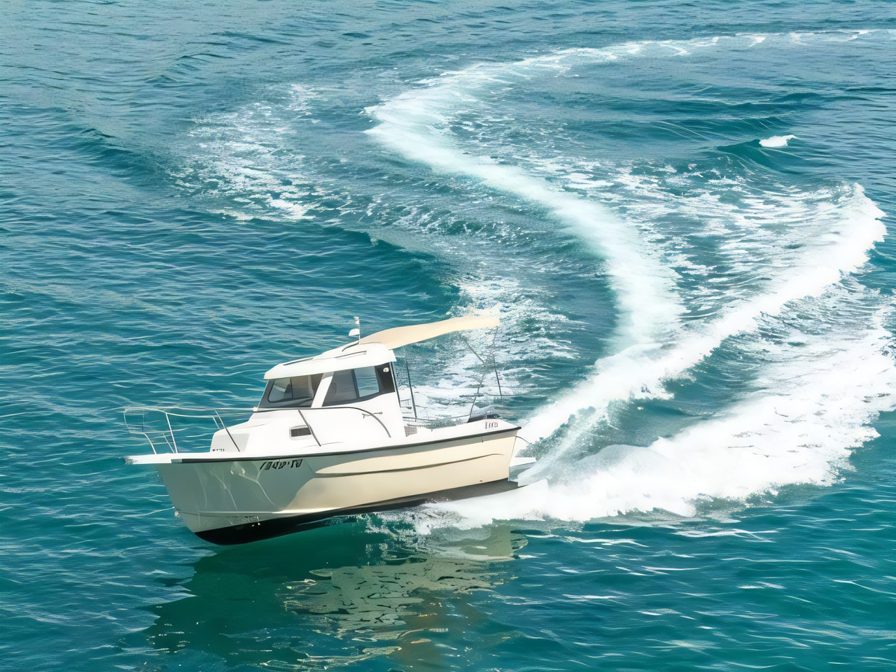 Exterior overview of Fortis 590C motor boat for charter from Primosten Marina Kremik in the Kornati sailing area Croatia