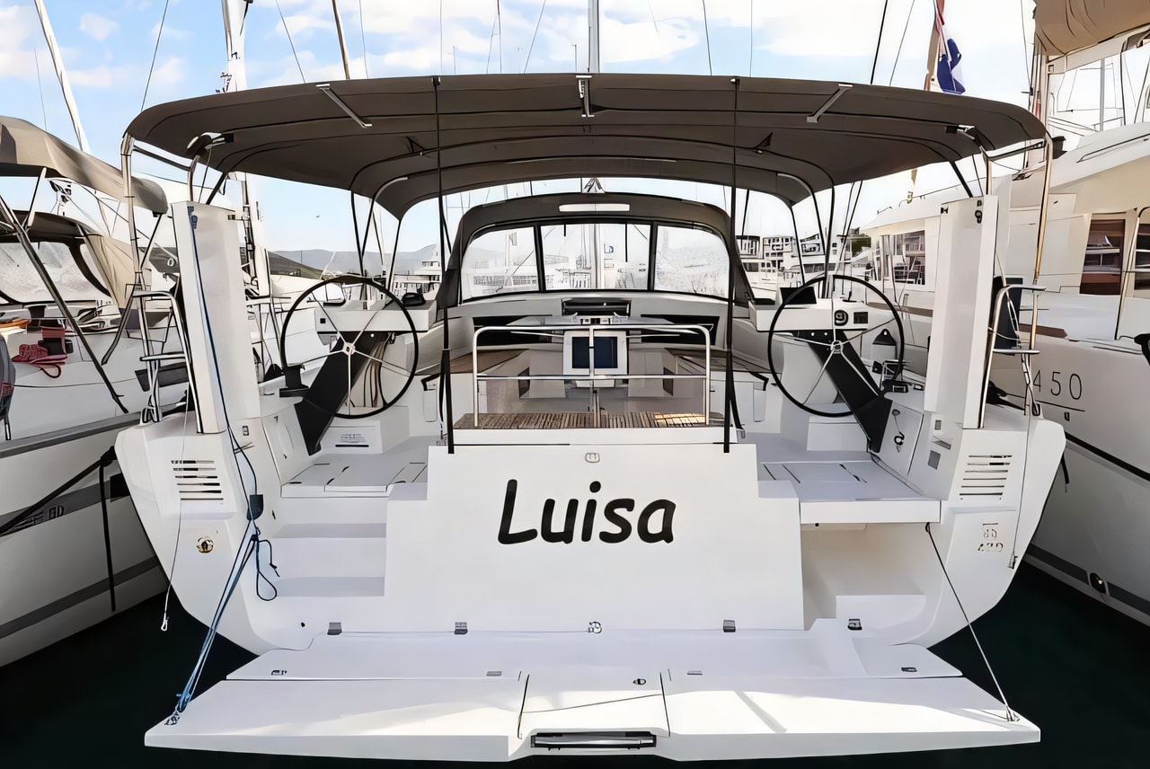 Exterior overview of Dufour 470 sail boat for charter from Seget Donji Marina Baotic in the Split sailing area Croatia