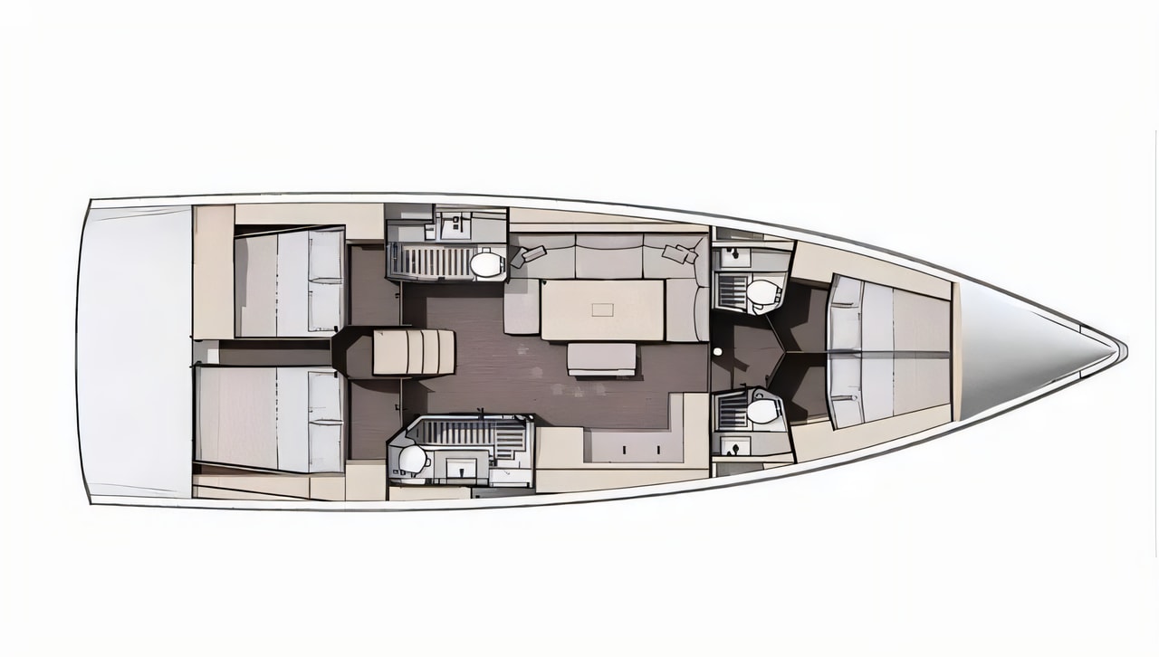 Layout of Dufour 470 sail boat with 4 cabins Croatia yacht charter