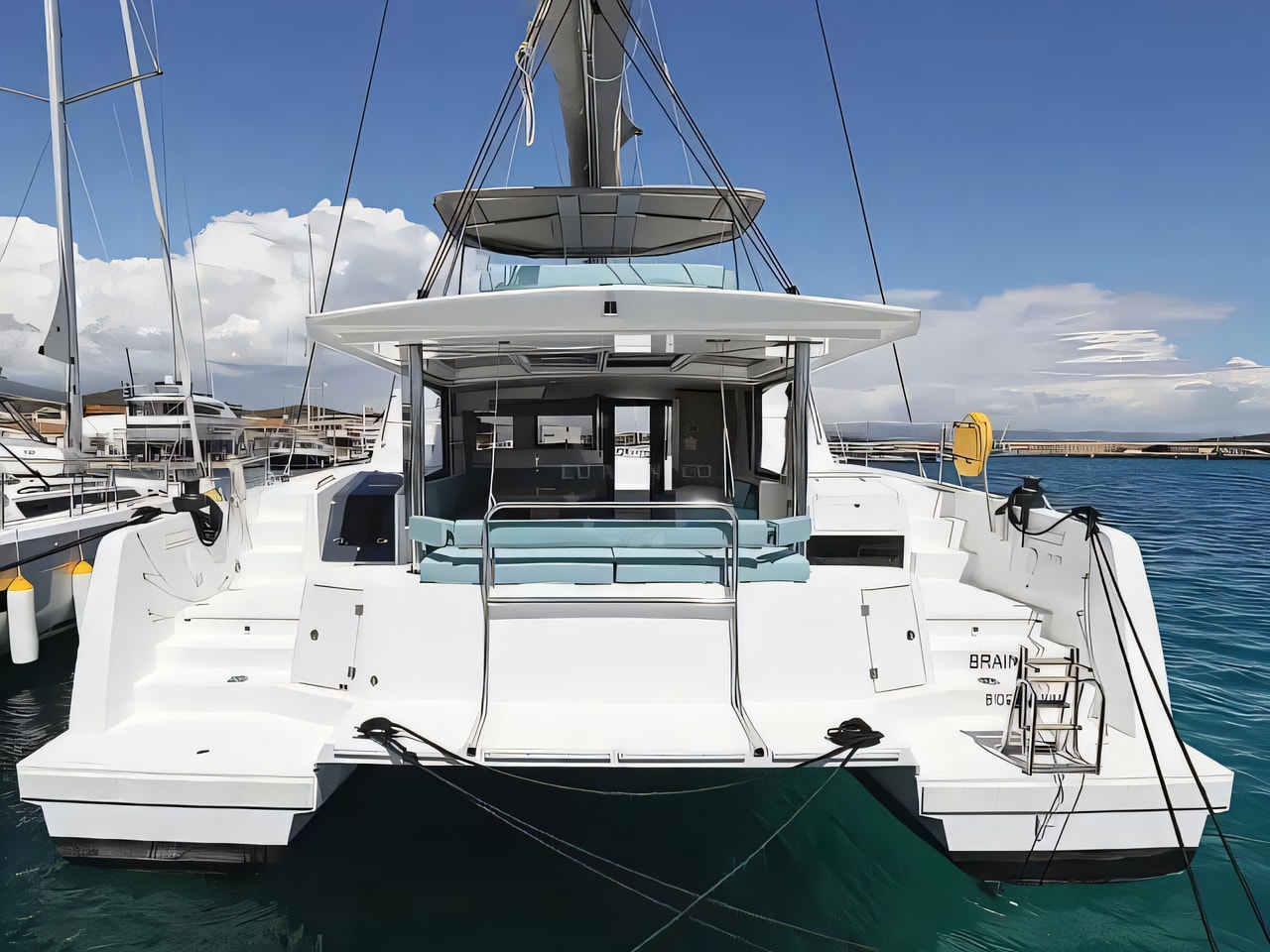 Exterior overview of Bali 4.6 catamaran for charter from Seget Donji Marina Baotic in the Split sailing area Croatia