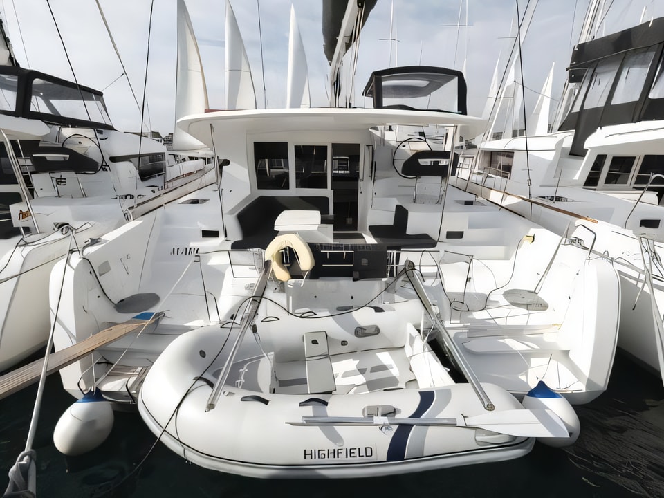 Exterior overview of Lagoon 40 catamaran for charter from Sukosan Marina Dalmacija in the Zadar sailing area Croatia