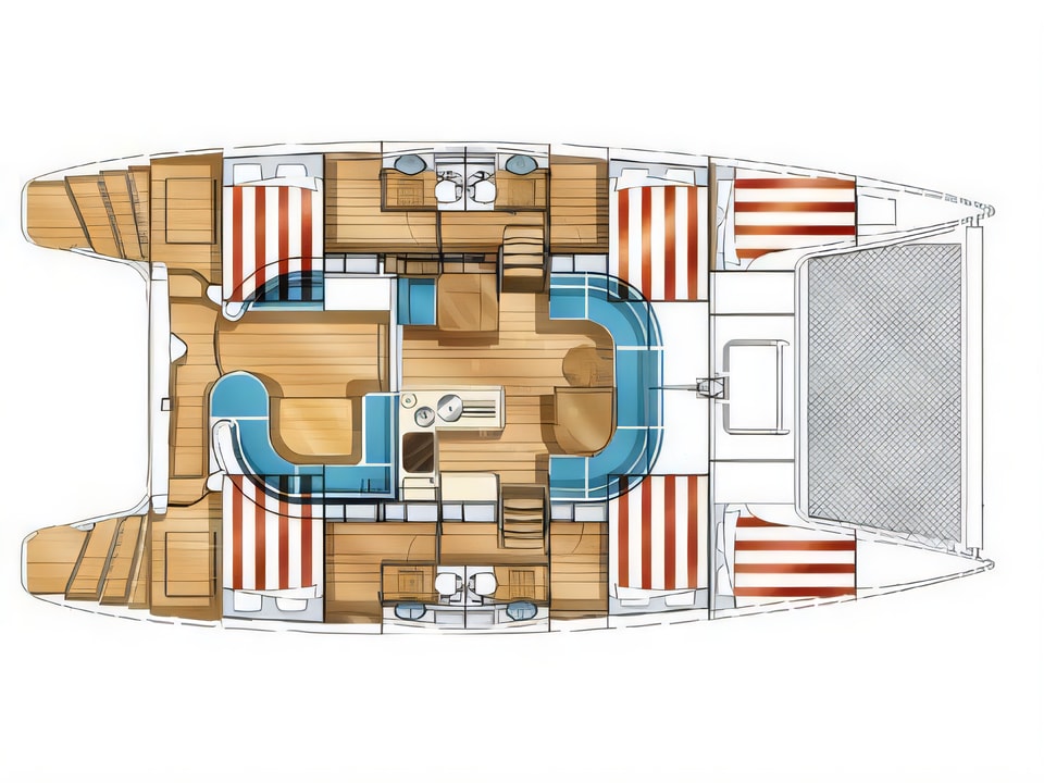 Layout of Nautitech 441 catamaran with 6 cabins Croatia yacht charter