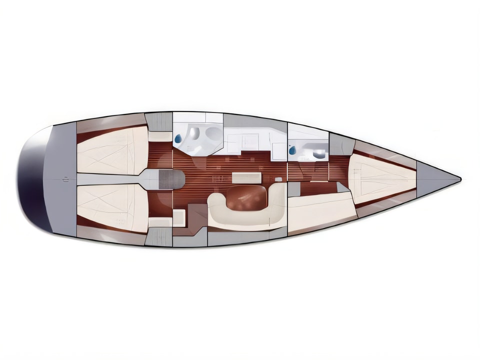 Layout of Salona 45 sail boat with 4 cabins Croatia yacht charter