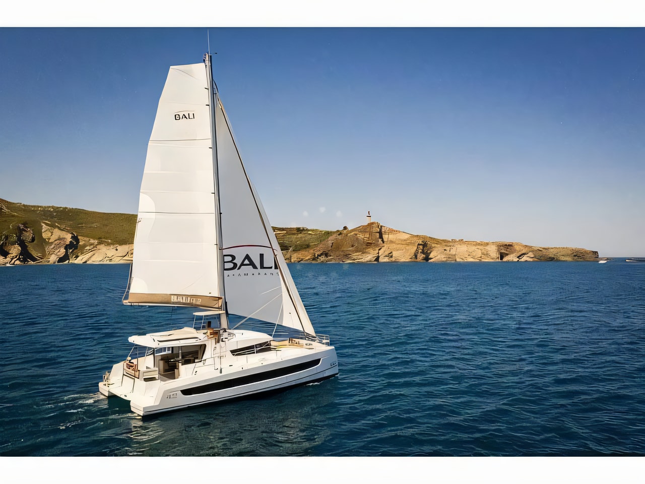 Exterior overview of Bali 4.2 catamaran for charter from Biograd Kornati in the Zadar sailing area Croatia
