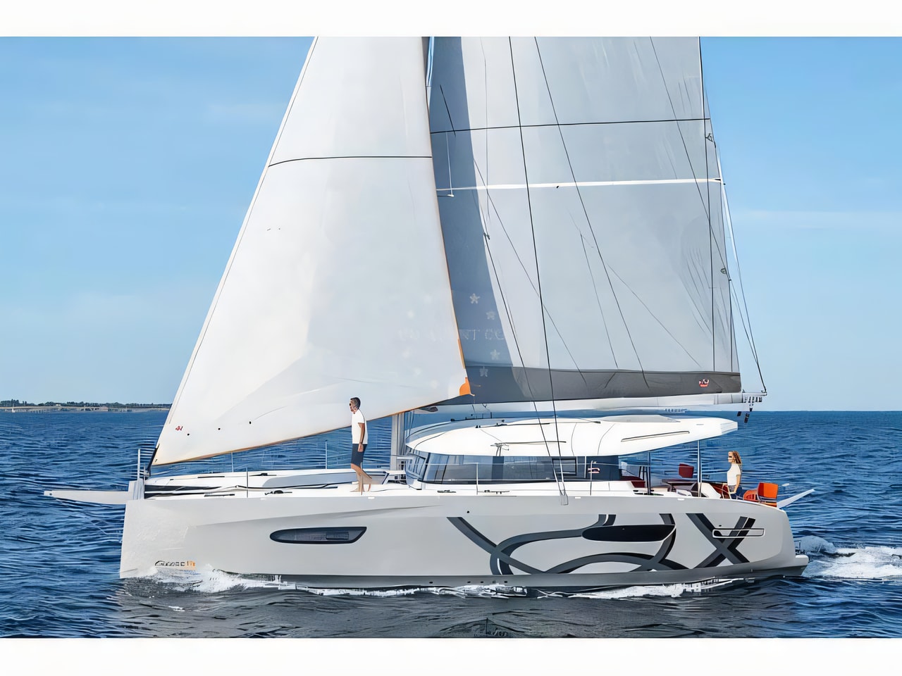 Exterior overview of Excess 14 catamaran for charter from Biograd Kornati in the Zadar sailing area Croatia