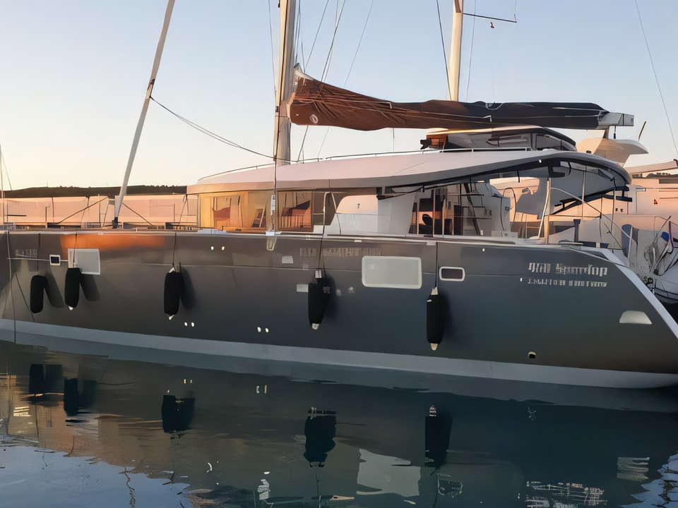Exterior overview of Lagoon 450 catamaran for charter from Sukosan Marina Dalmacija in the Zadar sailing area Croatia