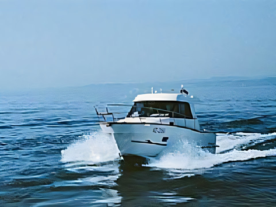 Exterior overview of Adria Event 850 motor boat for charter from Biograd Sangulin in the Zadar sailing area Croatia