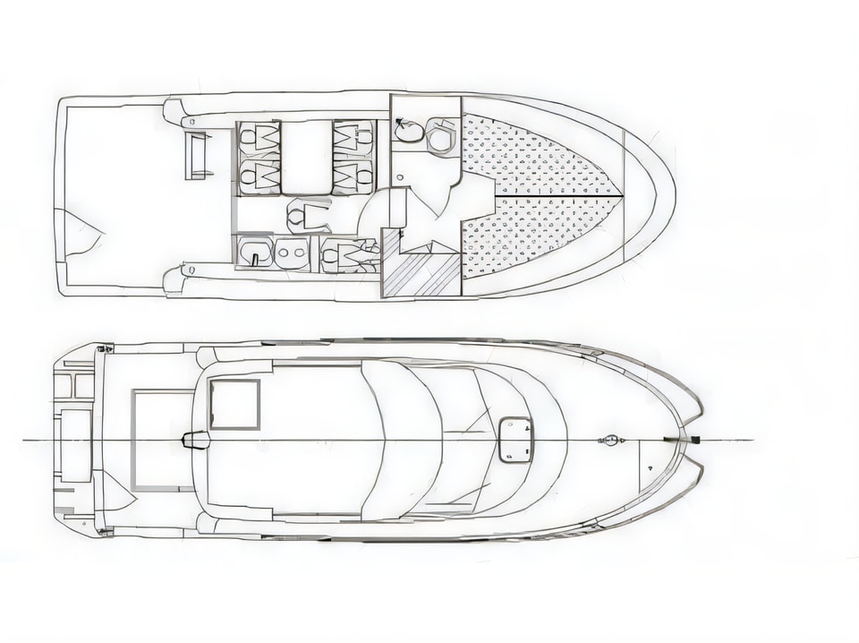 Layout of Adria Event 850 motor boat with 1 cabins Croatia yacht charter