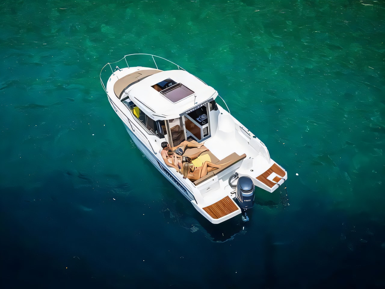 Exterior overview of Merry Fisher 795 motor boat for charter from Biograd Kornati in the Zadar sailing area Croatia