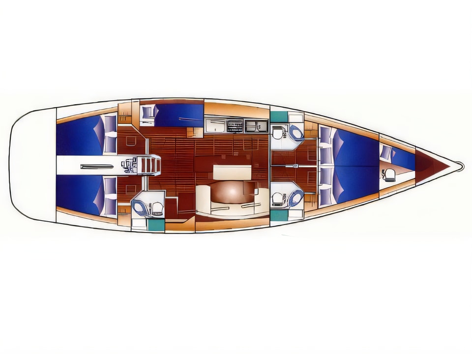 Layout of Cyclades 50.5 sail boat with 6 cabins Croatia yacht charter