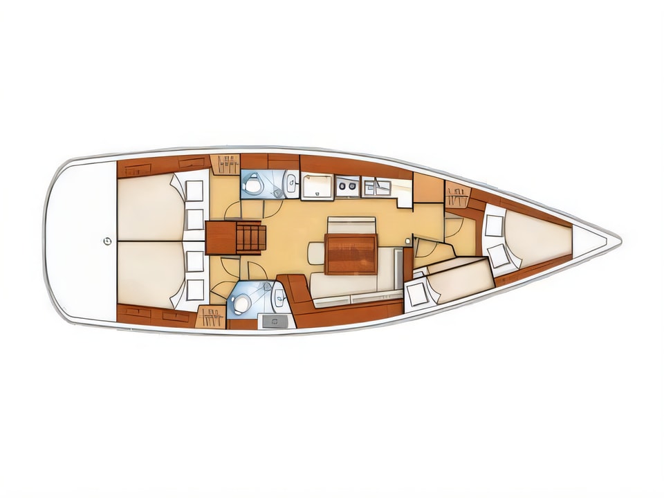 Layout of Oceanis 43 V sail boat with 4 cabins Croatia yacht charter