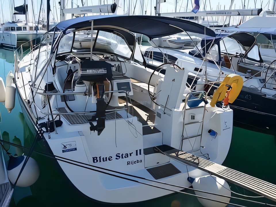 Exterior overview of Oceanis 43 BS sail boat for charter from Sukosan Marina Dalmacija in the Zadar sailing area Croatia
