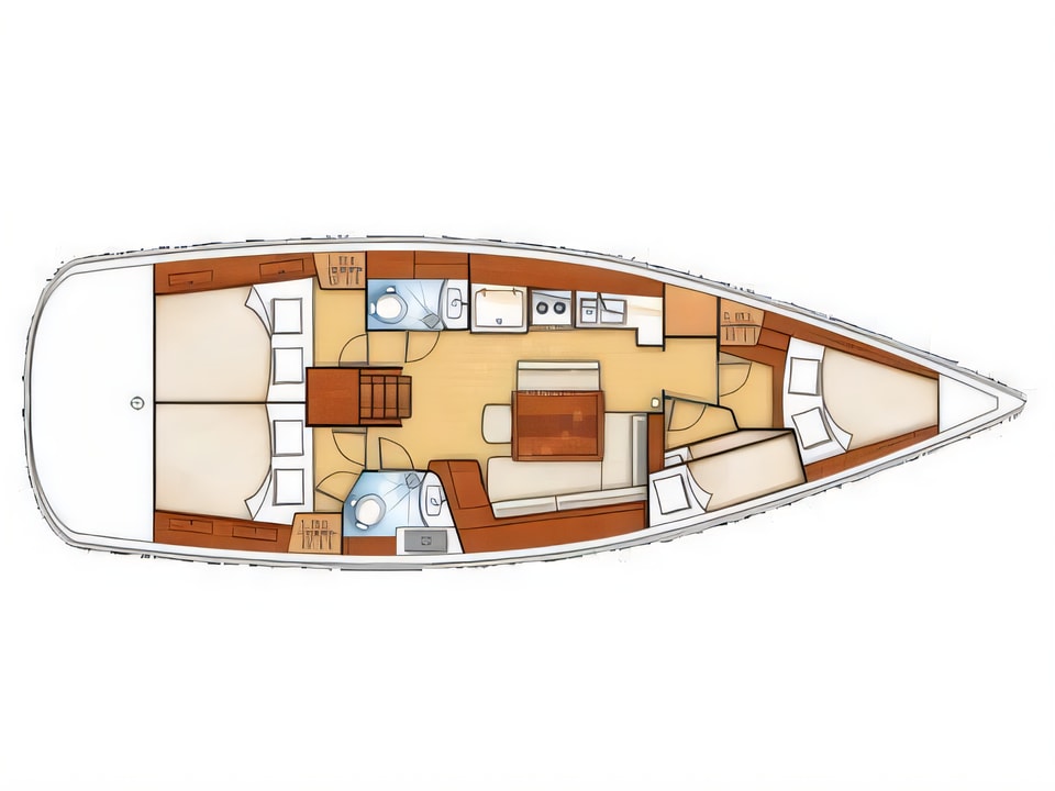 Layout of Oceanis 43 BS sail boat with 4 cabins Croatia yacht charter