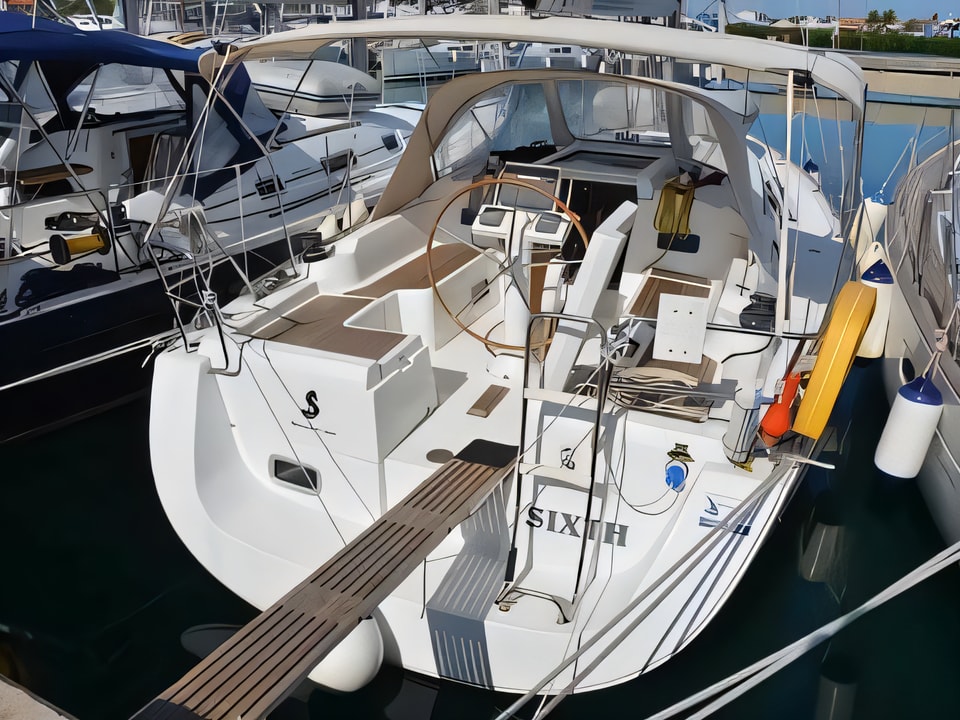 Exterior overview of Oceanis 34 sail boat for charter from Sukosan Marina Dalmacija in the Zadar sailing area Croatia