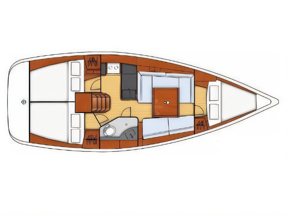 Layout of Oceanis 34 sail boat with 3 cabins Croatia yacht charter