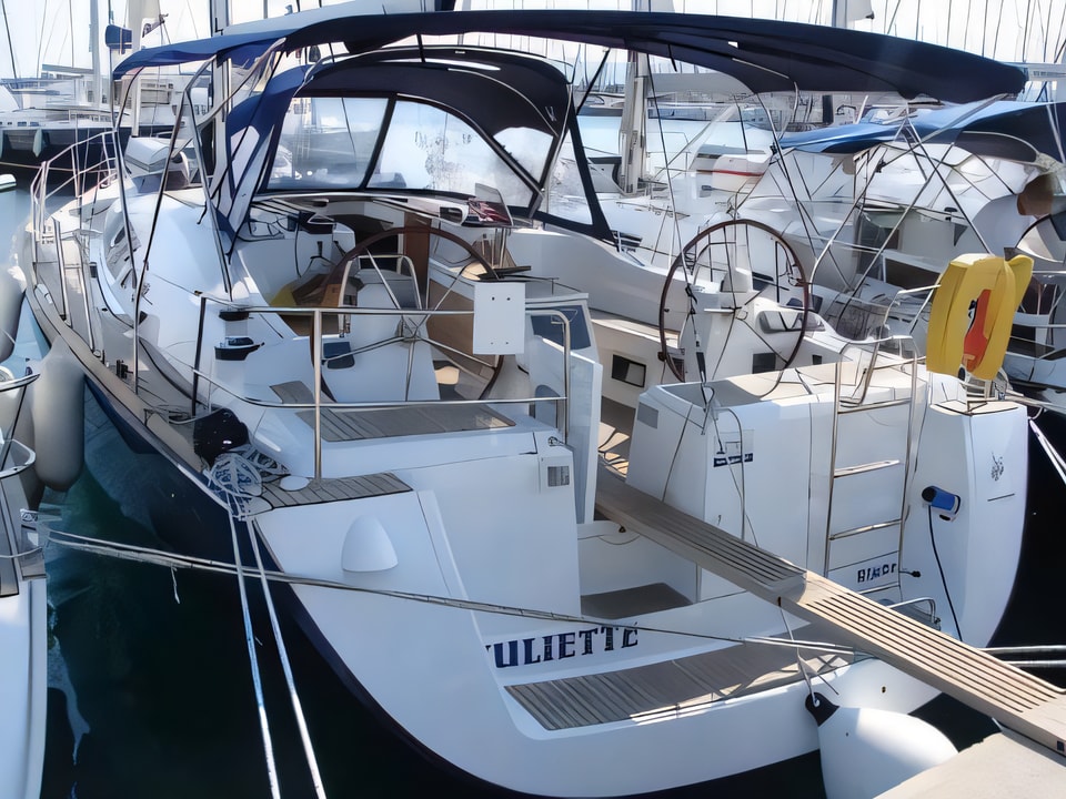 Exterior overview of Oceanis 46 sail boat for charter from Sukosan Marina Dalmacija in the Zadar sailing area Croatia