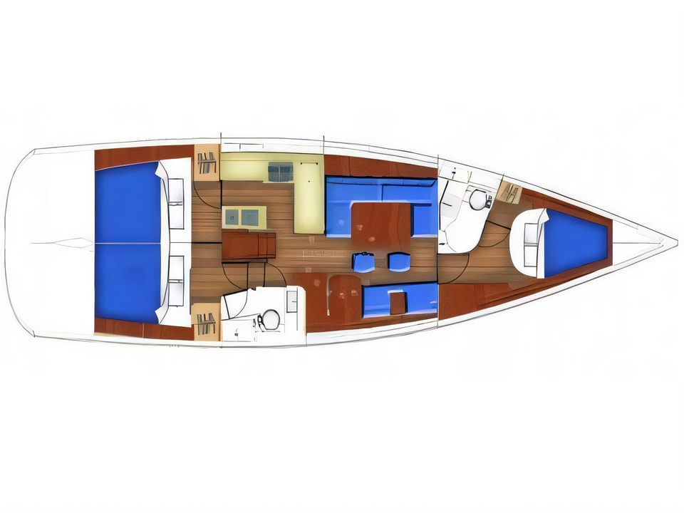 Layout of Oceanis 46 sail boat with 3 cabins Croatia yacht charter