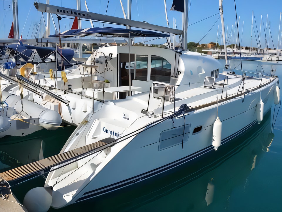Exterior overview of Lagoon 410 catamaran for charter from Sukosan Marina Dalmacija in the Zadar sailing area Croatia