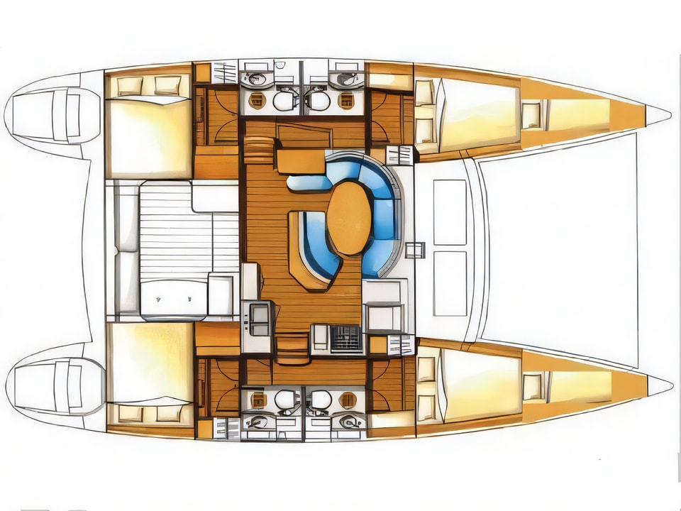 Layout of Lagoon 410 catamaran with 6 cabins Croatia yacht charter