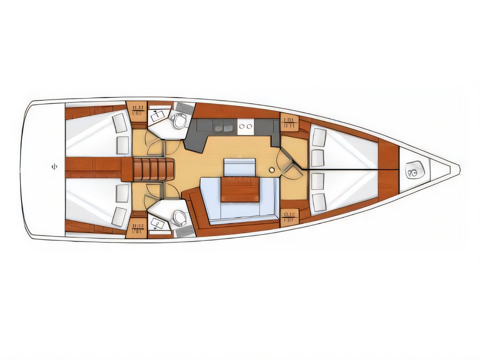 Layout of Oceanis 45 V sail boat with 4 cabins Croatia yacht charter