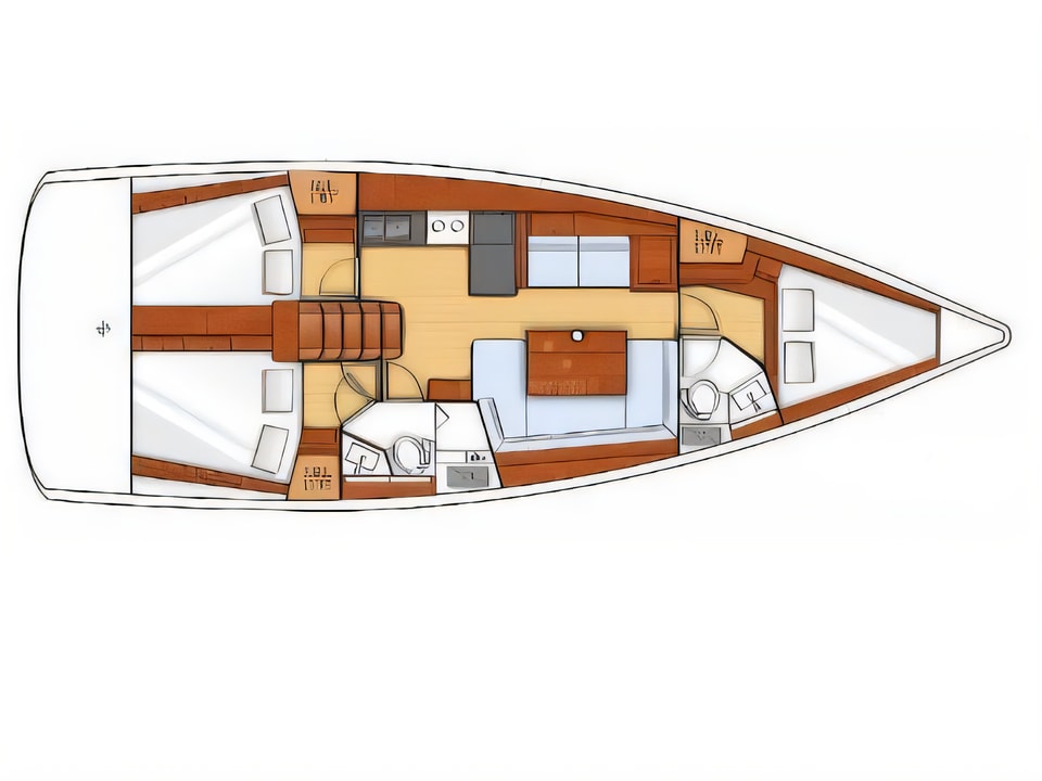 Layout of Oceanis 41 S sail boat with 3 cabins Croatia yacht charter