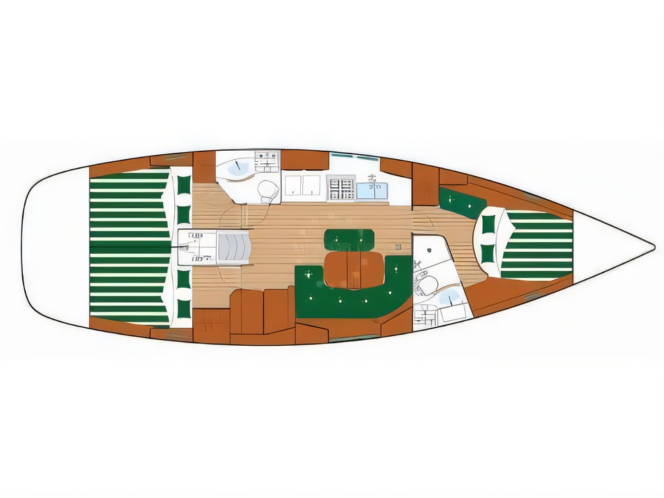 Layout of Oceanis 423 M sail boat with 3 cabins Croatia yacht charter