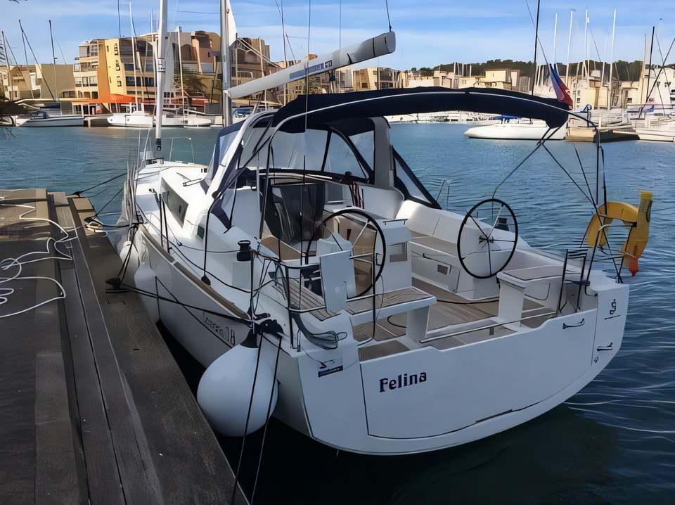 Exterior overview of Oceanis 38 sail boat for charter from Sukosan Marina Dalmacija in the Zadar sailing area Croatia