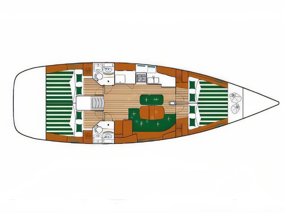 Layout of Oceanis 473 sail boat with 4 cabins Croatia yacht charter