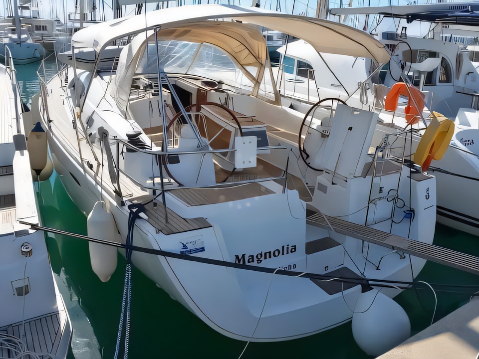 Exterior overview of Oceanis 43 Mg sail boat for charter from Sukosan Marina Dalmacija in the Zadar sailing area Croatia