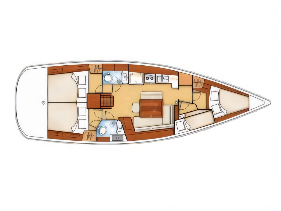 Layout of Oceanis 43 Mg sail boat with 4 cabins Croatia yacht charter