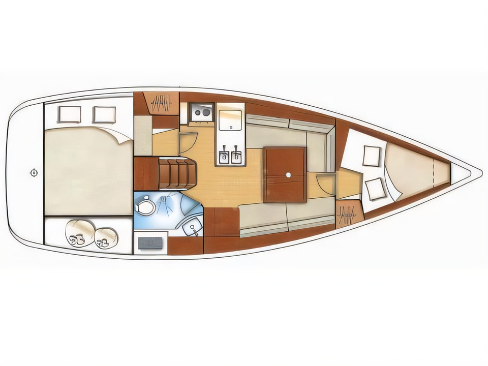 Layout of Oceanis 31 sail boat with 2 cabins Croatia yacht charter