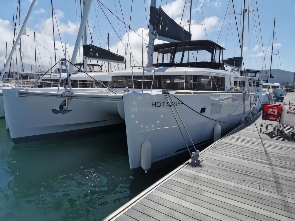 Exterior overview of Lagoon 450 F catamaran for charter from Sukosan Marina Dalmacija in the Zadar sailing area Croatia
