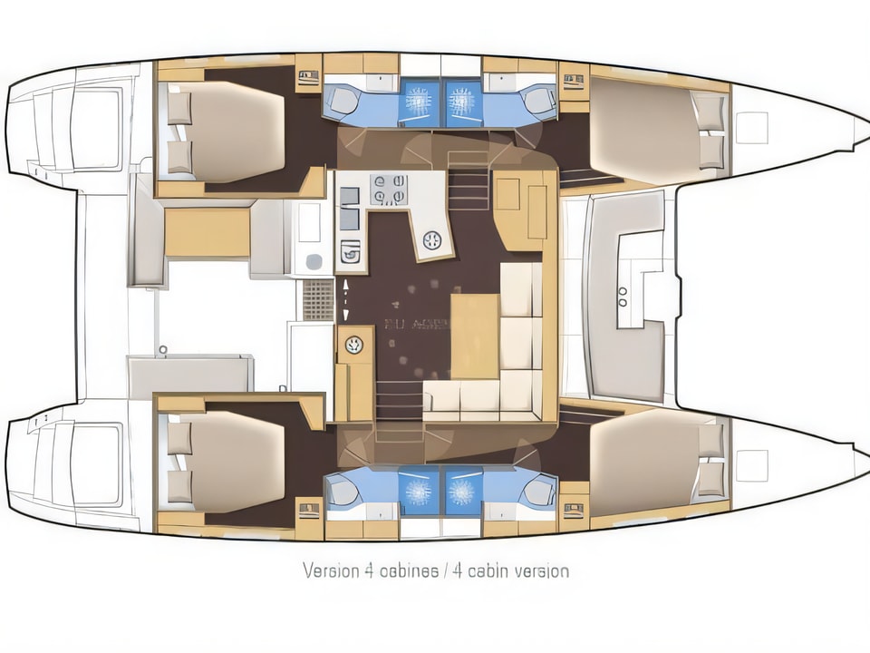Layout of Lagoon 450 F catamaran with 6 cabins Croatia yacht charter
