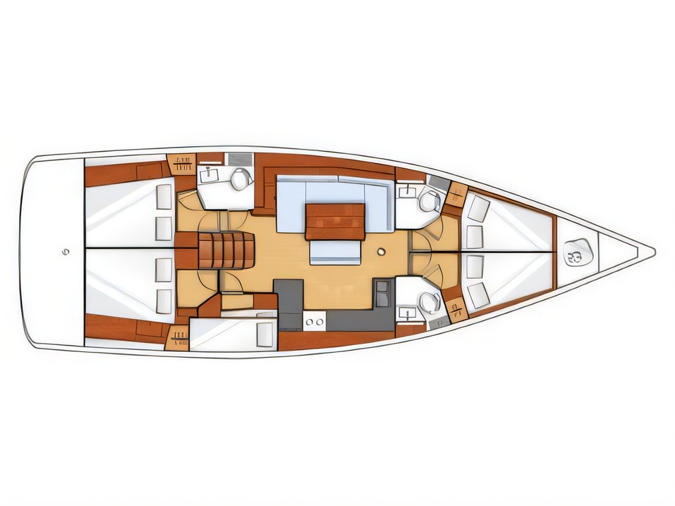 Layout of Oceanis 48 sail boat with 5 cabins Croatia yacht charter