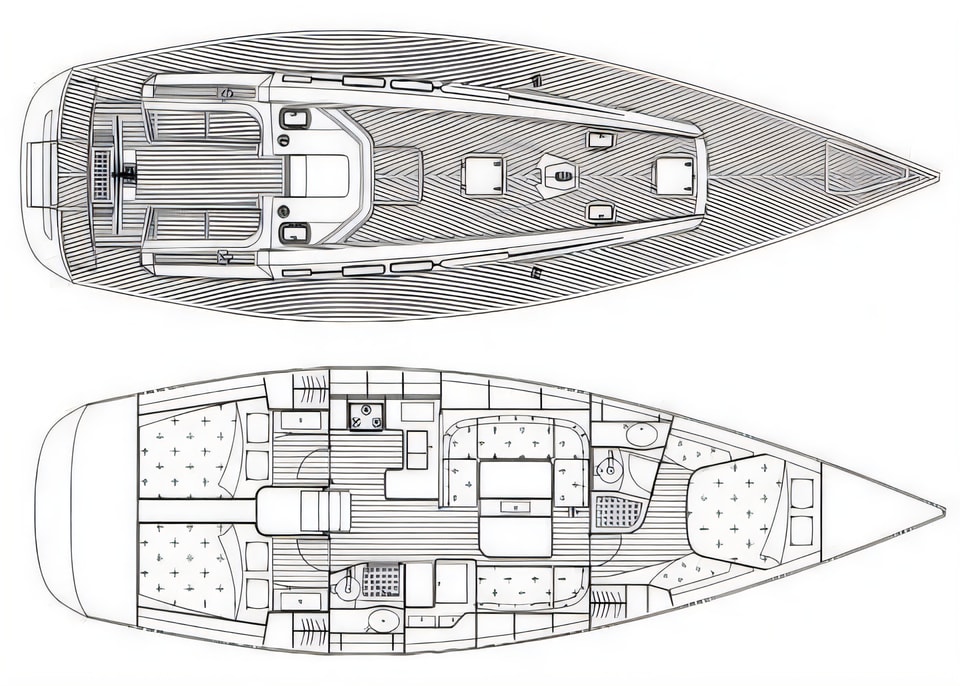 Layout of Grand Soleil 45 sail boat with 3 cabins Croatia yacht charter