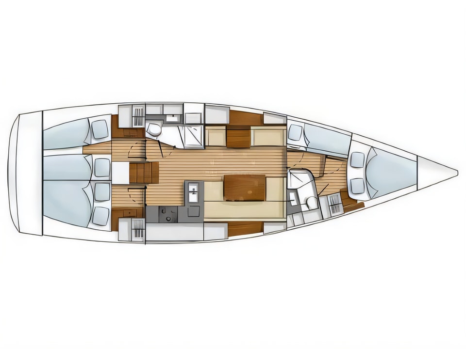 Layout of Cyclades 43.4 sail boat with 4 cabins Croatia yacht charter