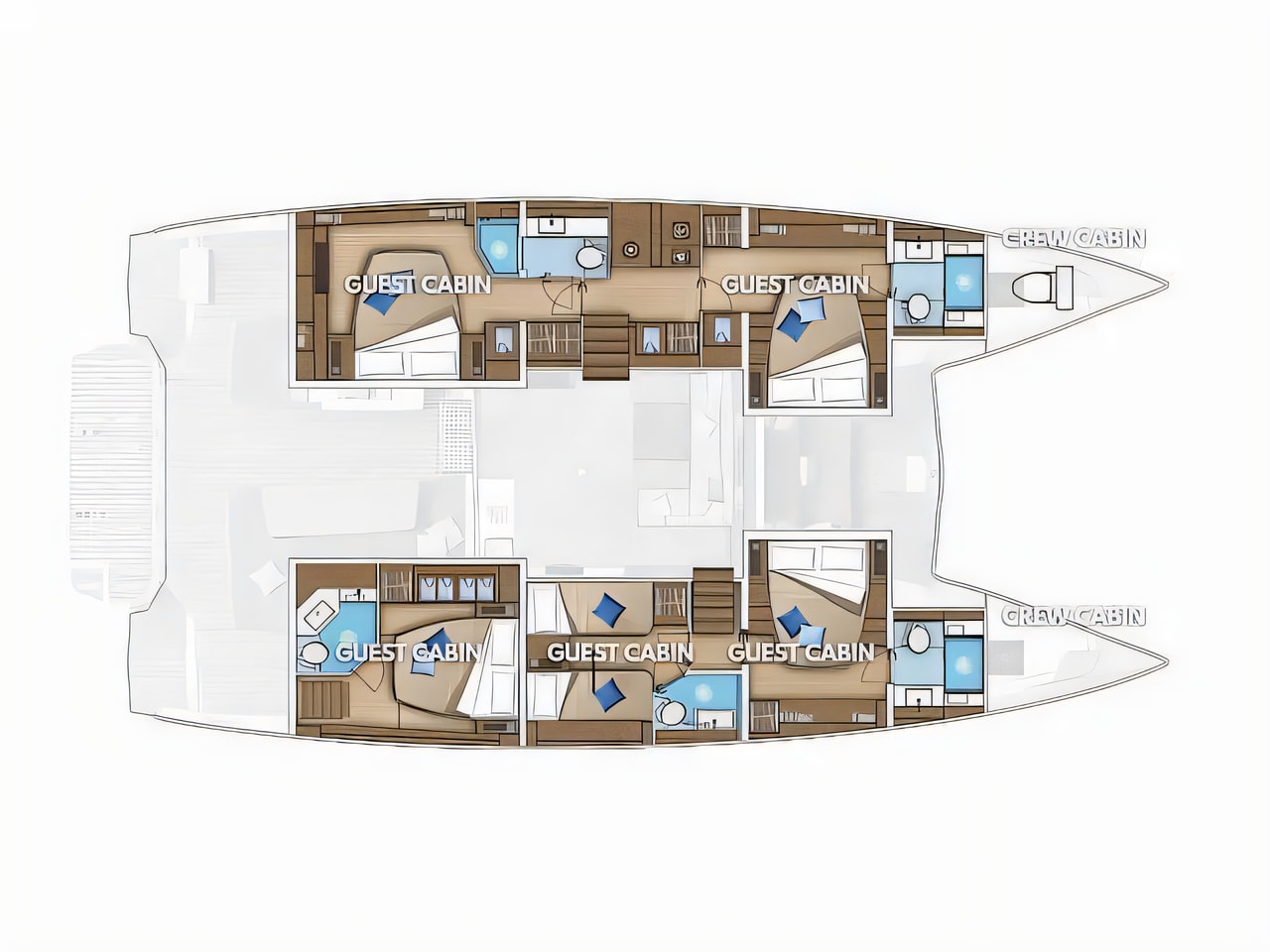 Interior of Lagoon 55 catamaran with 5 cabins Croatia yacht charter