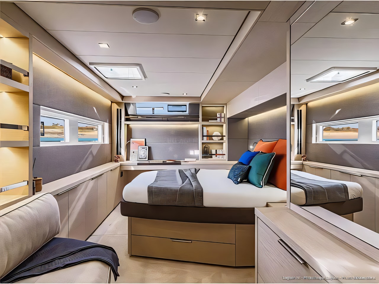 Layout of Lagoon 55 catamaran with 5 cabins Croatia yacht charter