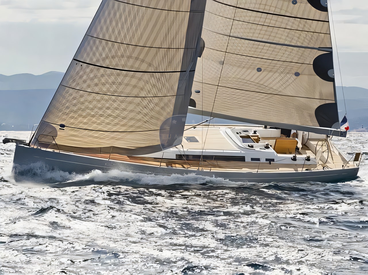 Exterior overview of Solaris One 44 sail boat for charter from Krk Marina Punat in the Istria / Kvarner sailing area Croatia