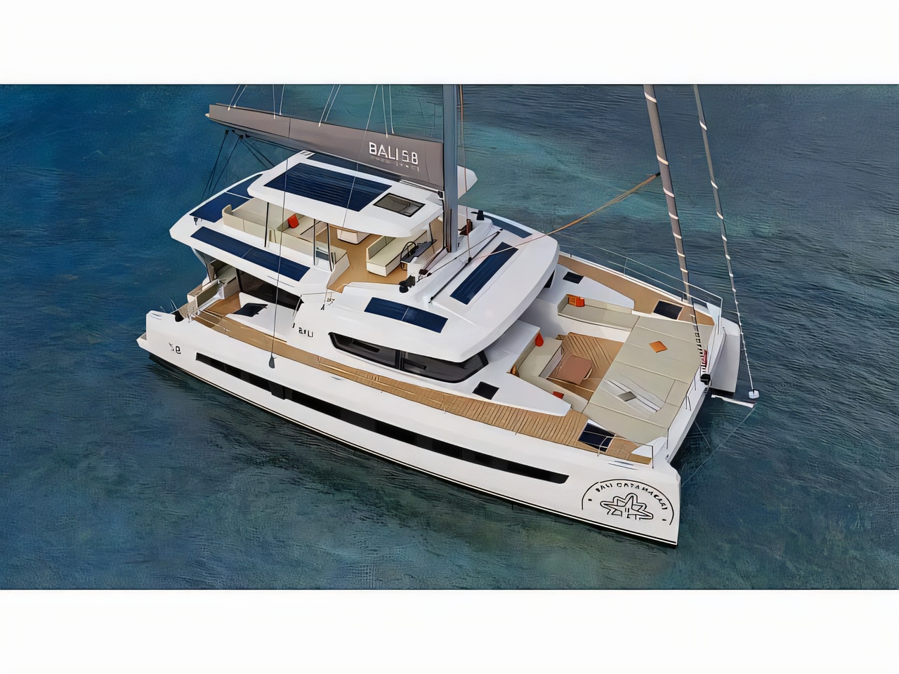 Exterior overview of Bali 5.8 catamaran for charter from Kastela Gomilica Marina in the Split sailing area Croatia