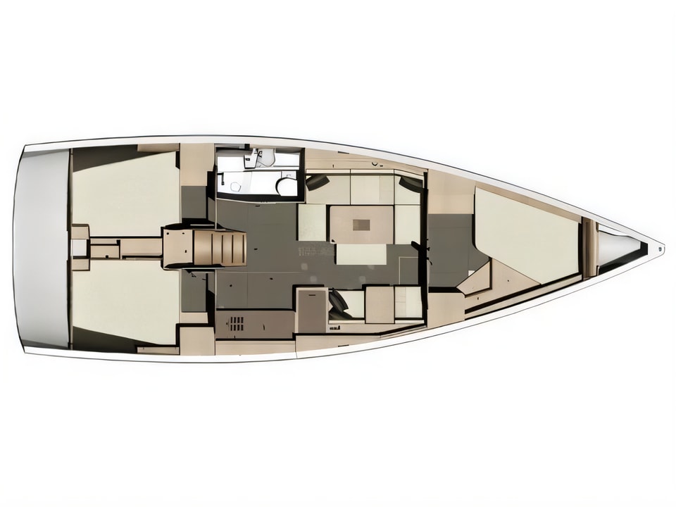 Layout of Dufour 410 (3c-1h) sail boat with 3 cabins Croatia yacht charter