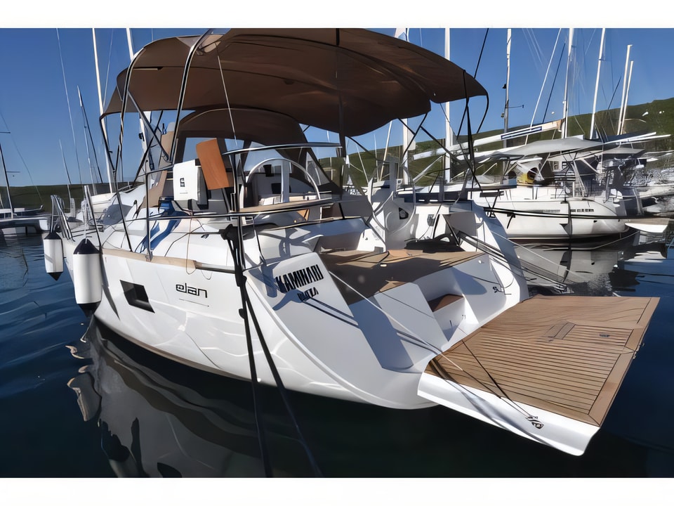 Exterior overview of Elan 45 Impression sail boat for charter from Krk Marina Punat in the Istria / Kvarner sailing area Croatia
