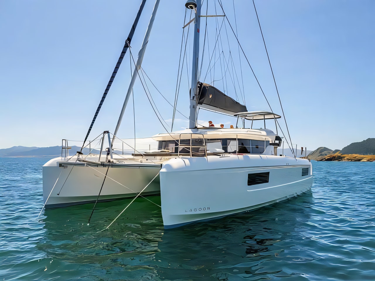 Exterior overview of Lagoon 43 catamaran for charter from Dubrovnik ACI Marina in the Dubrovnik sailing area Croatia