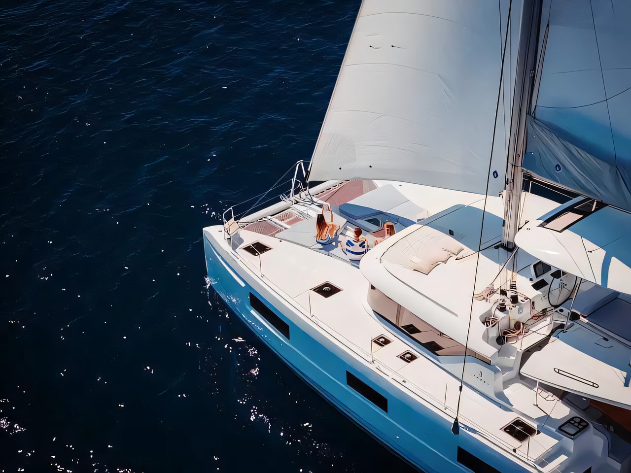Exterior overview of Lagoon 46 catamaran for charter from Seget Donji Marina Baotic in the Split sailing area Croatia