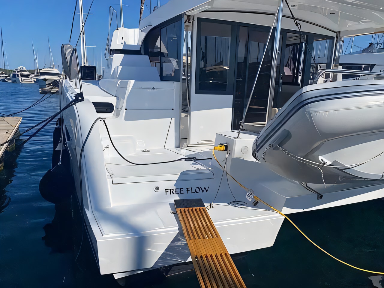 Exterior overview of Bali Catspace catamaran for charter from Sibenik Marina Mandalina in the Kornati sailing area Croatia