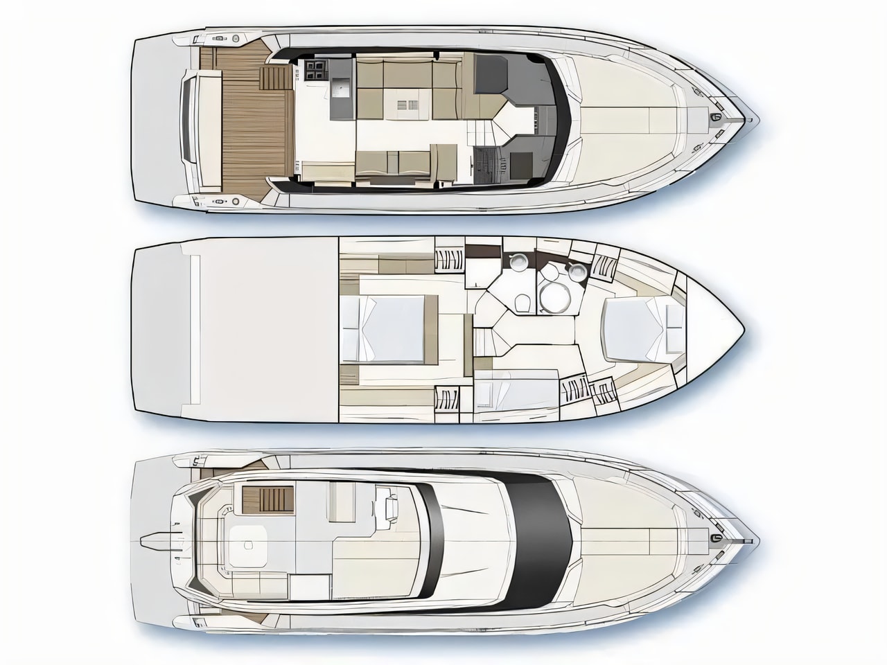 Interior of Ferretti 450 motor boat with 3 cabins Croatia yacht charter