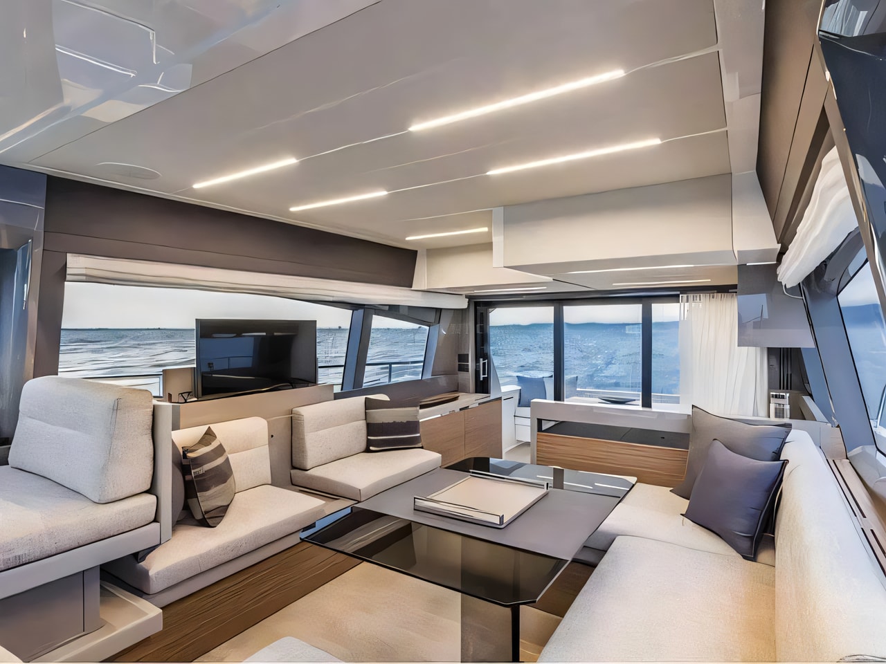 Layout of Ferretti 450 motor boat with 3 cabins Croatia yacht charter